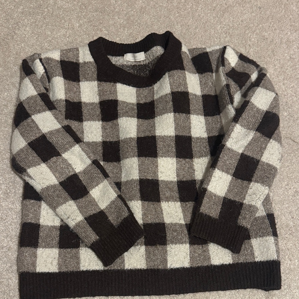 OAK + FORT Brown and White Plaid Sweater